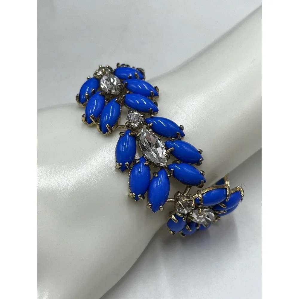 J. Crew Womens Pantone Blue‎ Jeweled Embellished Rhinestone Statement Bracelet